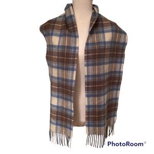EDINBURGH SCARF BLUE WHITE BROWN PLAID LAMBSWOOL MUFFLER LONG RECTANGLE